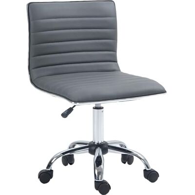 HOMCOM Armless Task Desk Chair, Swivel Office Chair with Faux Leather, Adjustable Seat Height, Chrome Base, Wheels for Home, Dark Grey HOMCOM Armless Task Desk Chair, Swivel Office Chair with Faux Leather, Adjustable Seat Height, Chrome Base, Wheels for Home, Dark Grey