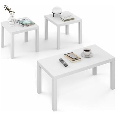 Furinno CLASSIC Living Room Table Set of 3, Modern Rectangle Coffee Table with 2 Side Tables, End Tables, 4.58cm Thick Tabletop for Living Room, Home Office, White Furinno CLASSIC Living Room Table Set of 3, Modern Rectangle Coffee Table with 2 Side Tables, End Tables, 4.58cm Thick Tabletop for Living Room, Home Office, White
