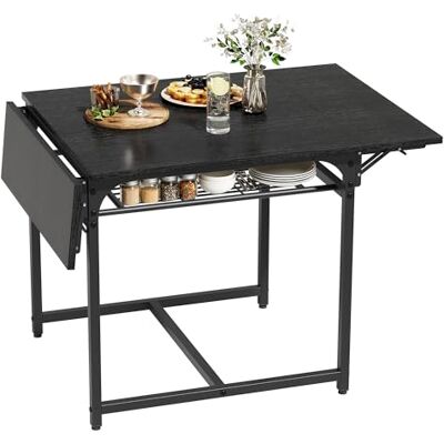 YITAHOME Folding Dining Table, Extendable Drop Leaf Table with Storage Rack and 4 Adjustable Legs, Seats 2-6 People, 120 x 78 x 75cm, Black YITAHOME Folding Dining Table, Extendable Drop Leaf Table with Storage Rack and 4 Adjustable Legs, Seats 2-6 People, 120 x 78 x 75cm, Black