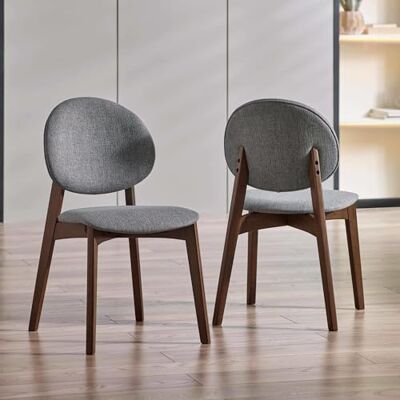 Julian Bowen Artemis Dining Chairs Set of 2, Retro Upholstered Grey & Walnut Effect Kitchen Chair with Curved Back, Padded Kitchen Seat with Backrest for Dining Room H 85 x W 47.5cm Julian Bowen Artemis Dining Chairs Set of 2, Retro Upholstered Grey & Walnut Effect Kitchen Chair with Curved Back, Padded Kitchen Seat with Backrest for Dining Room H 85 x W 47.5cm