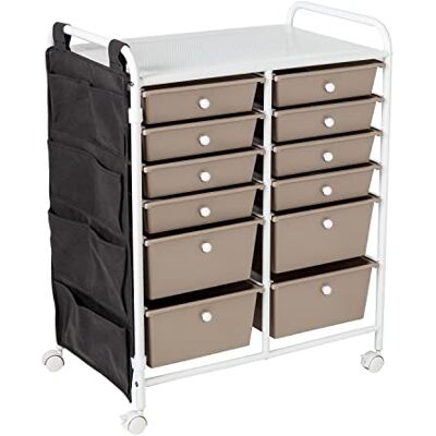 Honey Can Do Honey-Can-Do 12-Drawer Metal Rolling Storage Cart with Side Pockets, Steel, White Honey Can Do Honey-Can-Do 12-Drawer Metal Rolling Storage Cart with Side Pockets, Steel, White