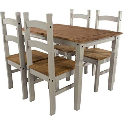 Home Source - Dining Set - Grey - Waxed Pine - Dining Set Home Source - Dining Set - Grey - Waxed Pine - Dining Set