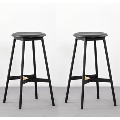 Home Source Dining Kitchen Breakfast Bar Chairs, Black Metal and Oak Veneer, 2 Stools Home Source Dining Kitchen Breakfast Bar Chairs, Black Metal and Oak Veneer, 2 Stools