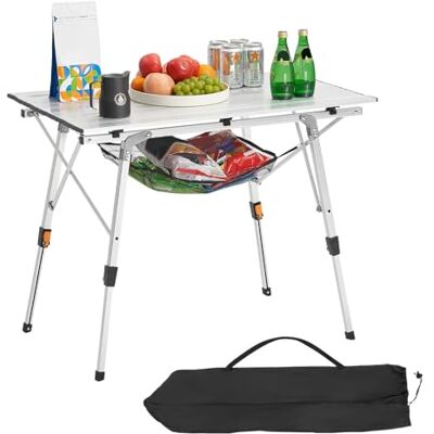 VEVOR Folding Camping Table, Portable Roll Up Side Tables, Lightweight Aluminum Beach Table with Adjustable Height, Top Mesh Layer and Carry Bag, For Outdoor BBQ Tailgating Picnic, Travel, Silver VEVOR Folding Camping Table, Portable Roll Up Side Tables, Lightweight Aluminum Beach Table with Adjustable Height, Top Mesh Layer and Carry Bag, For Outdoor BBQ Tailgating Picnic, Travel, Silver
