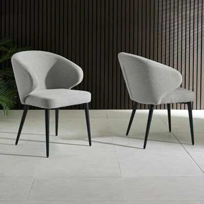 Julian Bowen Marcus Dining Chairs Set of 2, Retro Light Grey Upholstered Kitchen Chair with Curved Back and Arms, Kitchen Seat with Backrest for Dining Room H 83 x D 58.5cm Julian Bowen Marcus Dining Chairs Set of 2, Retro Light Grey Upholstered Kitchen Chair with Curved Back and Arms, Kitchen Seat with Backrest for Dining Room H 83 x D 58.5cm