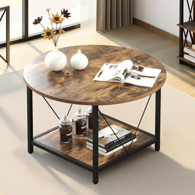 YITAHOME Round Coffee Table for Living Room,80x80x46cm Retro Central Table with Storage Shelf, Industrial Modern Coffee Table with Sturdy Metal Legs Simple Center Table for Home Office YITAHOME Round Coffee Table for Living Room,80x80x46cm Retro Central Table with Storage Shelf, Industrial Modern Coffee Table with Sturdy Metal Legs Simple Center Table for Home Office