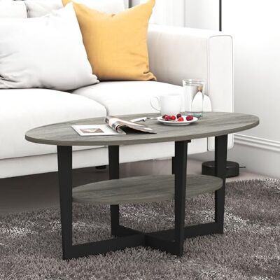 Furinno JAYA 2-Tier Round Coffee Table, Small Grey Coffee Table with Storage Shelf, Oval Center Table for Living Room, Bedroom, Home Office, Grey Oak Furinno JAYA 2-Tier Round Coffee Table, Small Grey Coffee Table with Storage Shelf, Oval Center Table for Living Room, Bedroom, Home Office, Grey Oak