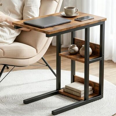 Feonase Side Table, C-Shaped End Table with Metal Frame, Bedside Table with Open Storage, Space-Saving Sofa Table for Small Spaces Living Room Bedroom, Rustic Brown Feonase Side Table, C-Shaped End Table with Metal Frame, Bedside Table with Open Storage, Space-Saving Sofa Table for Small Spaces Living Room Bedroom, Rustic Brown