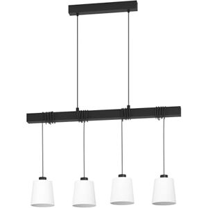 Eglo Pendant lighting Townshend 8, 4 light hanging lamp, ceiling light dining room, dining table lamp with wooden beam, metal, wood and textile in black and white, E27 socket Eglo Pendant lighting Townshend 8, 4 light hanging lamp, ceiling light dining room, dining table lamp with wooden beam, metal, wood and textile in black and white, E27 socket