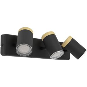 Eglo 3-Light Ceiling Lamp Consuma, Ceiling Spotlight for Living Room and Bathroom, Ceiling Light with 3 Spots, Wood and Black Steel, GU10 Socket, IP44 Eglo 3-Light Ceiling Lamp Consuma, Ceiling Spotlight for Living Room and Bathroom, Ceiling Light with 3 Spots, Wood and Black Steel, GU10 Socket, IP44