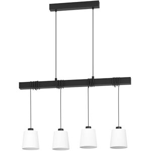 Eglo Pendant Lighting Townshend 8, 4 Light Hanging lamp, Ceiling Light Dining Room, Dining Table lamp with Wooden Beam, Metal, Wood and Textile in Black and White, E27 Socket Eglo Pendant Lighting Townshend 8, 4 Light Hanging lamp, Ceiling Light Dining Room, Dining Table lamp with Wooden Beam, Metal, Wood and Textile in Black and White, E27 Socket