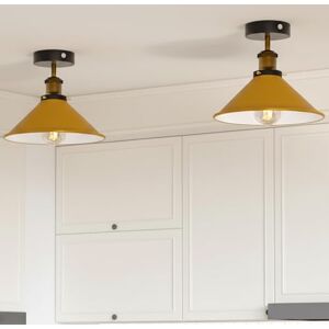 LEDSone Pack of 2 Vintage Semi Flush Mount Ceiling Light with 22cm Yellow Cone Lampshade E27 Lamp Socket Light Fitting for Kitchen Living Room Bedroom With EPC A+ Bulb Easy Fit Anti Rust Durable Metal LEDSone Pack of 2 Vintage Semi Flush Mount Ceiling Light with 22cm Yellow Cone Lampshade E27 Lamp Socket Light Fitting for Kitchen Living Room Bedroom With EPC A+ Bulb Easy Fit Anti Rust Durable Metal