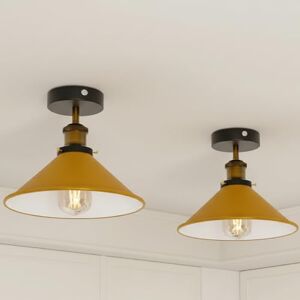 LEDSone Pack of 2 Metal Ceiling Lighting Fixture Semi Flush Mount Ceiling Lights for Living Room Bedroom Dining Room Kitchen Hallway Lounge 22cm Yellow Conical Shade Easy Fit Anti Rust Durable Metal LEDSone Pack of 2 Metal Ceiling Lighting Fixture Semi Flush Mount Ceiling Lights for Living Room Bedroom Dining Room Kitchen Hallway Lounge 22cm Yellow Conical Shade Easy Fit Anti Rust Durable Metal