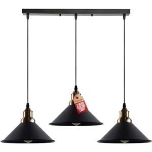 LEDSone 3 Head Black Vintage Industrial Ceiling Hanging Light Shade Loft Style Metal Ceiling Pendant Lamp for Kitchen Island, Living Room, Dining Room, Bar, Cafe, Hallway E27 UK Lighting LEDSone 3 Head Black Vintage Industrial Ceiling Hanging Light Shade Loft Style Metal Ceiling Pendant Lamp for Kitchen Island, Living Room, Dining Room, Bar, Cafe, Hallway E27 UK Lighting