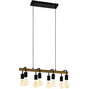 Eglo Pendant Lighting Erribera, 8-Light Vintage Hanging lamp for Dining Table, Industrial Design Ceiling Light Fitting Living Room, Black and Wood Look Metal, E27 Socket Eglo Pendant Lighting Erribera, 8-Light Vintage Hanging lamp for Dining Table, Industrial Design Ceiling Light Fitting Living Room, Black and Wood Look Metal, E27 Socket