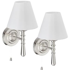 Relaxdays Wall Light, Set of 2, with Fabric Lampshade, Pull Switch, E14, 28x16x19 cm, Hallway & Bedroom, Silver/White Relaxdays Wall Light, Set of 2, with Fabric Lampshade, Pull Switch, E14, 28x16x19 cm, Hallway & Bedroom, Silver/White