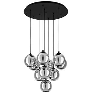 Eglo Cluster pendant lighting Ariscani, ceiling light fitting with 10 shades, hanging lamp for dining room made of black metal and smoked glass in transparent black, E27 socket, 25.8“ Eglo Cluster pendant lighting Ariscani, ceiling light fitting with 10 shades, hanging lamp for dining room made of black metal and smoked glass in transparent black, E27 socket, 25.8“