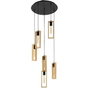 Eglo Pendant Lighting Littleton, 6 Light Vintage Cluster Hanging lamp in Industrial Design, Retro Ceiling Light Made of Black Metal and Natural Wood, E27socket, FSC Certified Eglo Pendant Lighting Littleton, 6 Light Vintage Cluster Hanging lamp in Industrial Design, Retro Ceiling Light Made of Black Metal and Natural Wood, E27socket, FSC Certified