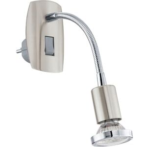 Eglo LED Night Light Plug in Wall Mini 4, Spotlight with Switch and Flexible arm, Reading lamp, Silver and Chrome-Coloured Steel, GU10 Eglo LED Night Light Plug in Wall Mini 4, Spotlight with Switch and Flexible arm, Reading lamp, Silver and Chrome-Coloured Steel, GU10
