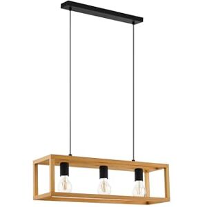 Eglo Pendant Lighting Blackcrown, 3-Light Vintage Hanging lamp for Dining Table, Ceiling Light Fitting Living Room, Natural Design, Light Wood, E27 Socket, 70 cm Eglo Pendant Lighting Blackcrown, 3-Light Vintage Hanging lamp for Dining Table, Ceiling Light Fitting Living Room, Natural Design, Light Wood, E27 Socket, 70 cm