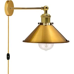 LEDSone Retro Plug in Wall Light Lamps with 2m Plug in Cable Cord and Dimmer Switch, Edison Metal Swing Adjustable E27 Wall Sconce, Vintage Industrial Indoor Reading Bedside Lamp (Brass) LEDSone Retro Plug in Wall Light Lamps with 2m Plug in Cable Cord and Dimmer Switch, Edison Metal Swing Adjustable E27 Wall Sconce, Vintage Industrial Indoor Reading Bedside Lamp (Brass)