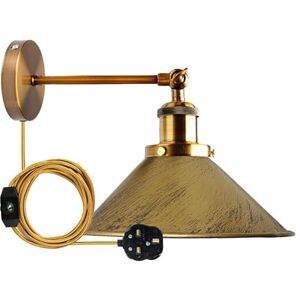 LEDSone Vintage Metal Cone Shade Wall Lights Adjustable Arm, LED E27 Lamp Base 2m Plugin Wall Sconce Lamp Fixture with Dimmer Switch for Bedroom Kitchen Dining Room LEDSone Vintage Metal Cone Shade Wall Lights Adjustable Arm, LED E27 Lamp Base 2m Plugin Wall Sconce Lamp Fixture with Dimmer Switch for Bedroom Kitchen Dining Room
