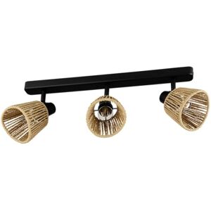 Eglo Spotlight bar Keelby, Light Fitting Boho Style with 3 Flexible Spots, Ceiling lamp for Living Room and Bedroom, Black Steel, Raffia Paper in Natural Colours, E14 Socket Eglo Spotlight bar Keelby, Light Fitting Boho Style with 3 Flexible Spots, Ceiling lamp for Living Room and Bedroom, Black Steel, Raffia Paper in Natural Colours, E14 Socket