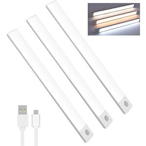 Lychico Motion Sensor Lights Indoor (30cm), 3 Pack 60 LED Under Cabinet Lights 6000K, USB Rechargeable Battery Powered Night Lights with Magnetic Strip for Kitchen, Wardrobe, Garage, Stairs, Bedroom Lychico Motion Sensor Lights Indoor (30cm), 3 Pack 60 LED Under Cabinet Lights 6000K, USB Rechargeable Battery Powered Night Lights with Magnetic Strip for Kitchen, Wardrobe, Garage, Stairs, Bedroom