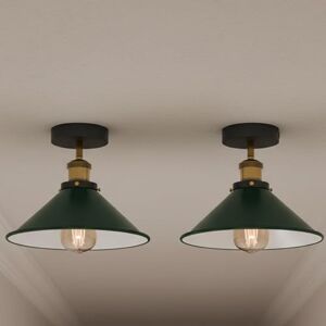 LEDSone Pack of 2 E27 Semi-Flush Mount Ceiling Lamp Vintage Ceiling Lighting for Living Room, Bedroom, Dining Room, Kitchen 22cm Green Conical Lampshade Easy Fit Anti Rust Durable Metal LEDSone Pack of 2 E27 Semi-Flush Mount Ceiling Lamp Vintage Ceiling Lighting for Living Room, Bedroom, Dining Room, Kitchen 22cm Green Conical Lampshade Easy Fit Anti Rust Durable Metal