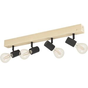 Eglo Ceiling Light Fitting Townshend 3, Vintage Ceiling lamp, Spotlight bar with 4 orientable spot Lights, Retro Light Fixture Made of Steel and Wood, Black, Brown, E27 Socket, FSC Certified Eglo Ceiling Light Fitting Townshend 3, Vintage Ceiling lamp, Spotlight bar with 4 orientable spot Lights, Retro Light Fixture Made of Steel and Wood, Black, Brown, E27 Socket, FSC Certified