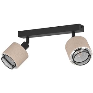 Eglo Ceiling Light Fitting Rosley, 2 Spots Ceiling lamp, Spotlight bar Made of Textile in Natural and Black Metal, Ceiling Light Fixture with E14 Socket Eglo Ceiling Light Fitting Rosley, 2 Spots Ceiling lamp, Spotlight bar Made of Textile in Natural and Black Metal, Ceiling Light Fixture with E14 Socket