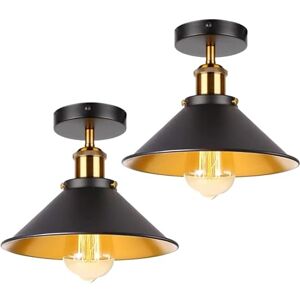 LEDSone Vintage 2 Pack Semi Flush Mount Ceiling Lights for Hallway, Bedroom,Kitchen 22cm Conical Lamp Shade E27 Base Holder Lighting Fixture Black Inner White with Bulb LEDSone Vintage 2 Pack Semi Flush Mount Ceiling Lights for Hallway, Bedroom,Kitchen 22cm Conical Lamp Shade E27 Base Holder Lighting Fixture Black Inner White with Bulb