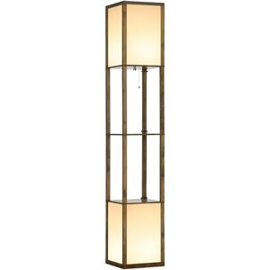 HOMCOM Floor Lamp with Shelves and Dual Light, Modern Corner Standing Lamp with TC Fabric Lampshade for Living Room, Bedroom, Bulb not Included, Rustic Brown HOMCOM Floor Lamp with Shelves and Dual Light, Modern Corner Standing Lamp with TC Fabric Lampshade for Living Room, Bedroom, Bulb not Included, Rustic Brown