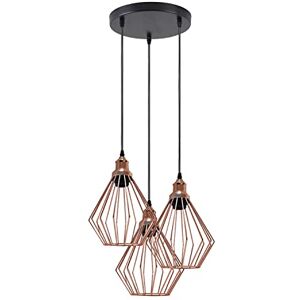 LEDSone 3 Lights Vintage Pendant Light, E27 Rose Gold 20cm Geometric Cage Style Wire Lampshade Industrial Kitchen Lights Ceiling Pendant Lights Ideal for Bedroom Living Dining Room Hallway LEDSone 3 Lights Vintage Pendant Light, E27 Rose Gold 20cm Geometric Cage Style Wire Lampshade Industrial Kitchen Lights Ceiling Pendant Lights Ideal for Bedroom Living Dining Room Hallway