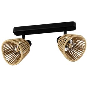 Eglo Spotlight bar Keelby, Light Fitting Boho Style with 2 Flexible Spots, Ceiling lamp for Living Room and Bedroom, Black Steel, Raffia Paper in Natural Colours, E14 Socket Eglo Spotlight bar Keelby, Light Fitting Boho Style with 2 Flexible Spots, Ceiling lamp for Living Room and Bedroom, Black Steel, Raffia Paper in Natural Colours, E14 Socket