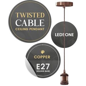 LEDSone Vintage Copper E27 Pendant Light Fitting – Twisted Braided Cable Ceiling Lamp Holder Kit for Indoor Hanging Lighting in Kitchen, Dining Room, Bar, Cafe, Loft LEDSone Vintage Copper E27 Pendant Light Fitting – Twisted Braided Cable Ceiling Lamp Holder Kit for Indoor Hanging Lighting in Kitchen, Dining Room, Bar, Cafe, Loft