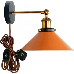 LEDSone Industrial Wall Sconce Adjustable Arm Light dimmer Switch Plug in 22cm Orange Metal Cone Lamp Shade with E27 Base Wall Lights for Restaurant Office and Indoor Home Decor LEDSone Industrial Wall Sconce Adjustable Arm Light dimmer Switch Plug in 22cm Orange Metal Cone Lamp Shade with E27 Base Wall Lights for Restaurant Office and Indoor Home Decor