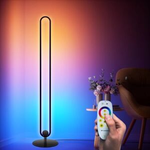 HIYAA LED Floor Lamp, RGB and Warm White Smart Corner Floor Lamp with Remote Control, 130cm Standing Tall Color Changing Floor Lamps for Living Room, Bedroom, Home Decoration-Black HIYAA LED Floor Lamp, RGB and Warm White Smart Corner Floor Lamp with Remote Control, 130cm Standing Tall Color Changing Floor Lamps for Living Room, Bedroom, Home Decoration-Black