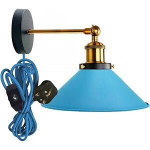LEDSone Industrial Wall Sconce Adjustable Arm Light dimmer Switch Plug in 22cm Blue Metal Cone Lamp Shade with E27 Base Wall Lights for Restaurant Office and Indoor Home Decor LEDSone Industrial Wall Sconce Adjustable Arm Light dimmer Switch Plug in 22cm Blue Metal Cone Lamp Shade with E27 Base Wall Lights for Restaurant Office and Indoor Home Decor