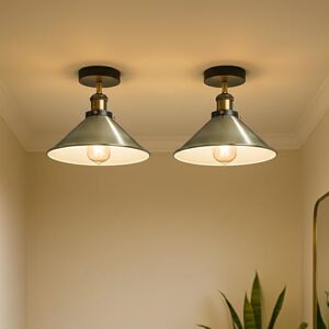 LEDSone Pack of 2 Vintage Ceiling Lighting with E27 Lamp Holder 22cm Green Brass Conical Lampshade Premium Quality Anti Rust Durable Metal Flush Ceiling Light for Living Room Kitchen Hallway With EPC A+ Bulb LEDSone Pack of 2 Vintage Ceiling Lighting with E27 Lamp Holder 22cm Green Brass Conical Lampshade Premium Quality Anti Rust Durable Metal Flush Ceiling Light for Living Room Kitchen Hallway With EPC A+ Bulb