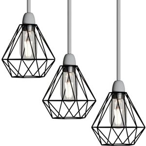 LEDSone Lamp Guard, Black Industrial Vintage Style Light Cage for Pendant Lights, Antique Lamps Holders, Industrial Ceiling Fixture Lamp Shade Iron Wire Diamonds Shape Pack of 3 LEDSone Lamp Guard, Black Industrial Vintage Style Light Cage for Pendant Lights, Antique Lamps Holders, Industrial Ceiling Fixture Lamp Shade Iron Wire Diamonds Shape Pack of 3