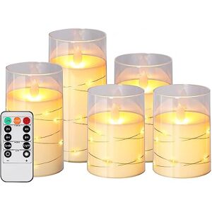 HIYAA LED Flameless Candle, LED Candles with Embedded String Lights, 5 Pack Battery Operated Candles with Remote Control, 24-Hour Timer Function, Dancing Flame, Real Wax HIYAA LED Flameless Candle, LED Candles with Embedded String Lights, 5 Pack Battery Operated Candles with Remote Control, 24-Hour Timer Function, Dancing Flame, Real Wax