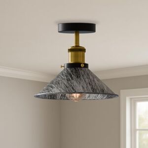 LEDSone Vintage Flush Mount Metal Ceiling Lighting 22cm Brushed Silver Conical Lamp Shade E27 Base Easy Fit Anti Rust Durable Semi Flush Ceiling Light Fitting for Kitchen Living Room with EPC A+ Bulb LEDSone Vintage Flush Mount Metal Ceiling Lighting 22cm Brushed Silver Conical Lamp Shade E27 Base Easy Fit Anti Rust Durable Semi Flush Ceiling Light Fitting for Kitchen Living Room with EPC A+ Bulb
