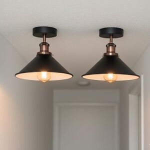 LEDSone Pack of 2 Black Inner White 22cm Conical Shade E27 Base Semi-Flush Mount Ceiling Lamp Vintage Ceiling Lighting for Living Room Bedroom, Kitchen Easy Fit Premium Quality Anti Rust Durability LEDSone Pack of 2 Black Inner White 22cm Conical Shade E27 Base Semi-Flush Mount Ceiling Lamp Vintage Ceiling Lighting for Living Room Bedroom, Kitchen Easy Fit Premium Quality Anti Rust Durability