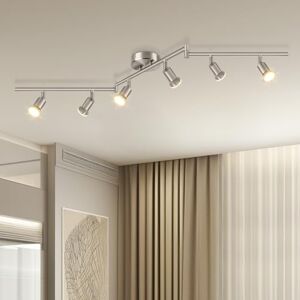 Dehobo Ceiling Spotlight Rotatable Matte Nickel 6 Way GU10 LED Ceiling Light 350° Swivelling Adjustable Modern for Kitchen Living Room Bedroom, No Bulbs Dehobo Ceiling Spotlight Rotatable Matte Nickel 6 Way GU10 LED Ceiling Light 350° Swivelling Adjustable Modern for Kitchen Living Room Bedroom, No Bulbs