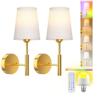 LUCKEA Battery Operated Wall Lights, Rechargeable Wireless Wall Sconce Set of 2 with Remote Control, 3 Color Temperatures & RGB Dimmable, 5600mAh E27 Bulb, Wall Lights for Living Room, Bedroom, Hallway LUCKEA Battery Operated Wall Lights, Rechargeable Wireless Wall Sconce Set of 2 with Remote Control, 3 Color Temperatures & RGB Dimmable, 5600mAh E27 Bulb, Wall Lights for Living Room, Bedroom, Hallway