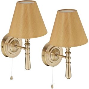 Relaxdays Wall Light, Set of 2, with Fabric Lampshade, Pull Switch, E14, 28x16x19 cm, Hallway & Bedroom Lamp, Brass Relaxdays Wall Light, Set of 2, with Fabric Lampshade, Pull Switch, E14, 28x16x19 cm, Hallway & Bedroom Lamp, Brass