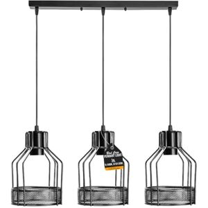 LEDSone Industrial Pendant Light Fixture 3-Light Metal Cage Hanging Lamps 50cm Ceiling Bar 95cm Adjustable Cords for Kitchen Island, Dining Room, Bar, Cafe Lighting LEDSone Industrial Pendant Light Fixture 3-Light Metal Cage Hanging Lamps 50cm Ceiling Bar 95cm Adjustable Cords for Kitchen Island, Dining Room, Bar, Cafe Lighting