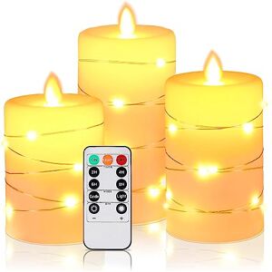 HIYAA LED Flameless Candle, LED Candles with Embedded String Lights, 3 Pack Battery Operated Candles with Remote Control, 24-Hour Timer Function, Dancing Flame, Real Wax HIYAA LED Flameless Candle, LED Candles with Embedded String Lights, 3 Pack Battery Operated Candles with Remote Control, 24-Hour Timer Function, Dancing Flame, Real Wax
