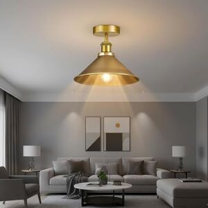 LEDSone Semi Flush Ceiling Light E27 Fitting 22cm Yellow Brass Conical LampShade Easy to Fit Anti Rust Durable Metal Vintage Ceiling Lighting Fixture for Living Room Bedroom Kitchen with EPC A+ Bulb LEDSone Semi Flush Ceiling Light E27 Fitting 22cm Yellow Brass Conical LampShade Easy to Fit Anti Rust Durable Metal Vintage Ceiling Lighting Fixture for Living Room Bedroom Kitchen with EPC A+ Bulb